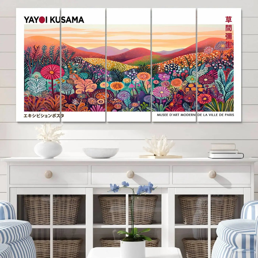 Framed Yayoi Kusama 1986 Wall Art Print – Japanese Wall Art Print, Wabi Sabi Yayoi Kusama Print - Vibrant Abstract Landscape Canvas Print