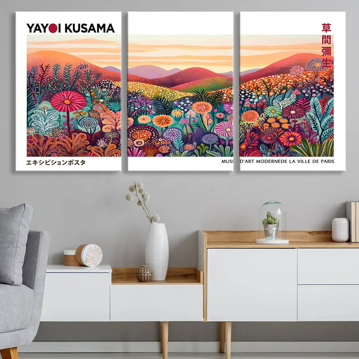 Framed Yayoi Kusama 1986 Wall Art Print – Japanese Wall Art Print, Wabi Sabi Yayoi Kusama Print - Vibrant Abstract Landscape Canvas Print