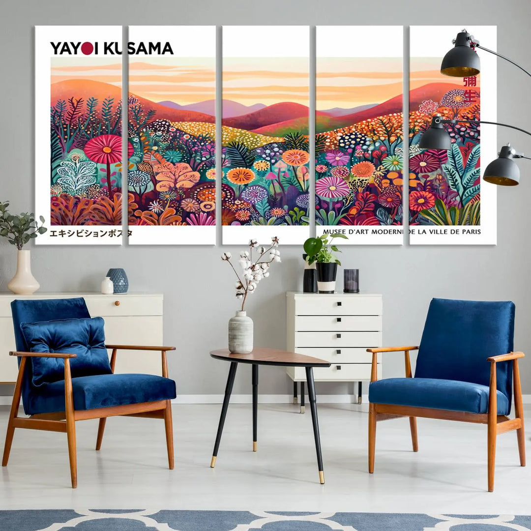 Framed Yayoi Kusama 1986 Wall Art Print – Japanese Wall Art Print, Wabi Sabi Yayoi Kusama Print - Vibrant Abstract Landscape Canvas Print