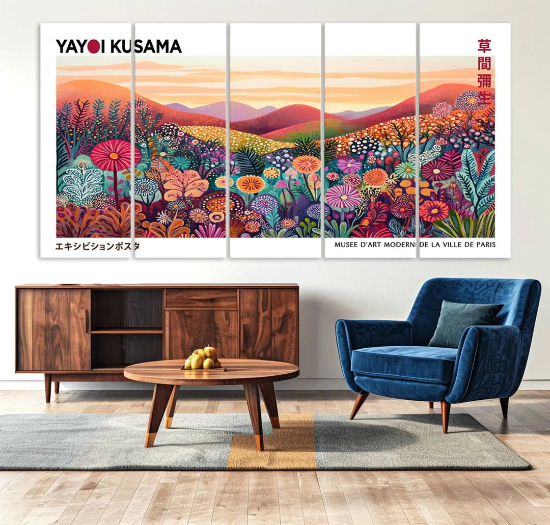 Framed Yayoi Kusama 1986 Wall Art Print – Japanese Wall Art Print, Wabi Sabi Yayoi Kusama Print - Vibrant Abstract Landscape Canvas Print