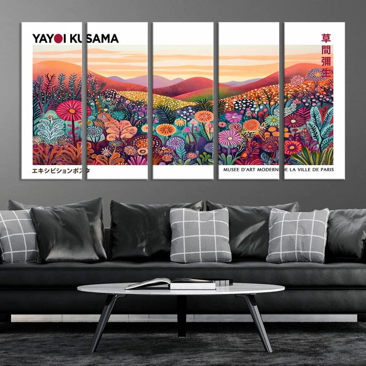 Framed Yayoi Kusama 1986 Wall Art Print – Japanese Wall Art Print, Wabi Sabi Yayoi Kusama Print - Vibrant Abstract Landscape Canvas Print