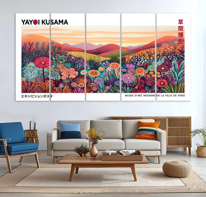 Framed Yayoi Kusama 1986 Wall Art Print – Japanese Wall Art Print, Wabi Sabi Yayoi Kusama Print - Vibrant Abstract Landscape Canvas Print