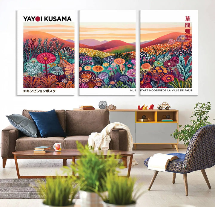 Framed Yayoi Kusama 1986 Wall Art Print – Japanese Wall Art Print, Wabi Sabi Yayoi Kusama Print - Vibrant Abstract Landscape Canvas Print