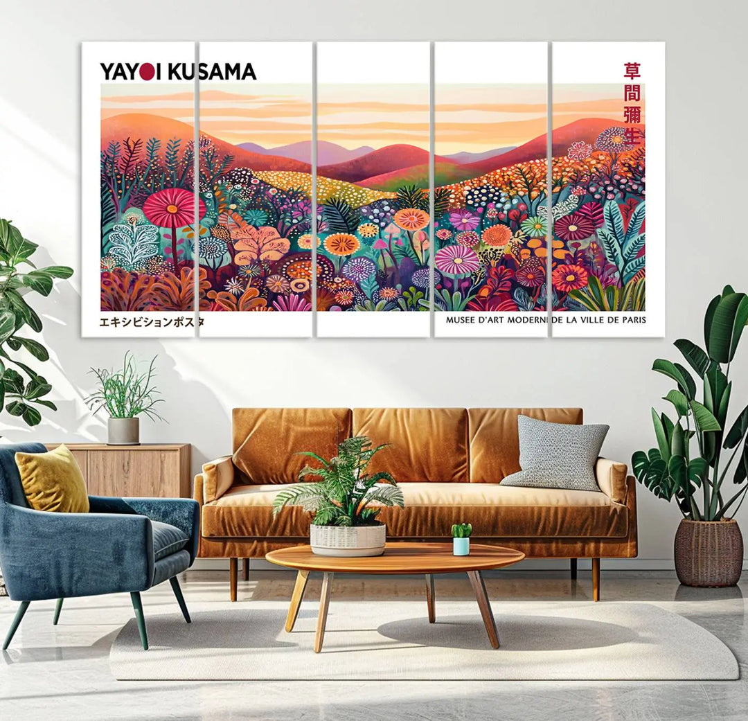 Framed Yayoi Kusama 1986 Wall Art Print – Japanese Wall Art Print, Wabi Sabi Yayoi Kusama Print - Vibrant Abstract Landscape Canvas Print