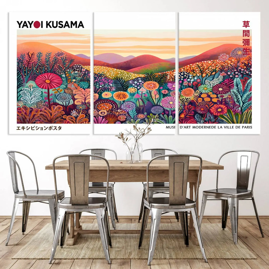 Framed Yayoi Kusama 1986 Wall Art Print – Japanese Wall Art Print, Wabi Sabi Yayoi Kusama Print - Vibrant Abstract Landscape Canvas Print