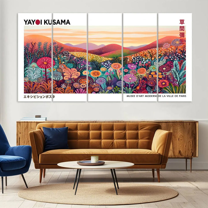 Framed Yayoi Kusama 1986 Wall Art Print – Japanese Wall Art Print, Wabi Sabi Yayoi Kusama Print - Vibrant Abstract Landscape Canvas Print