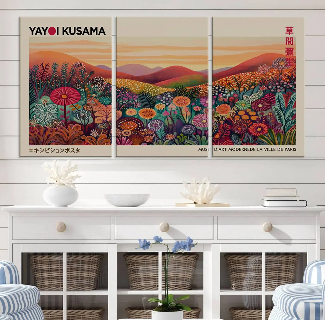 Framed Yayoi Kusama 1986 Wall Art Print – Japanese Wall Art Print, Wabi Sabi Yayoi Kusama Print - Vibrant Abstract Landscape Canvas Print