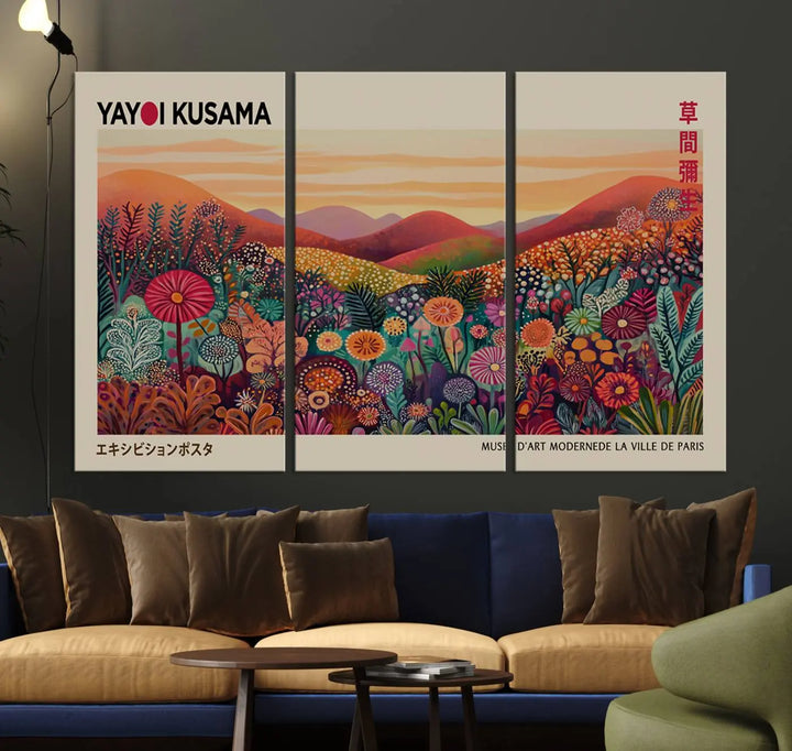 Framed Yayoi Kusama 1986 Wall Art Print – Japanese Wall Art Print, Wabi Sabi Yayoi Kusama Print - Vibrant Abstract Landscape Canvas Print