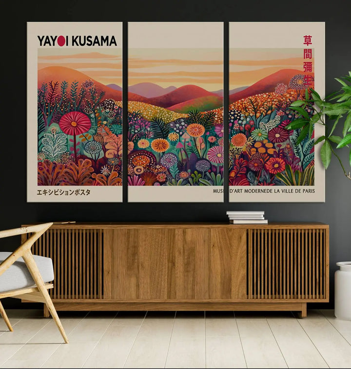 Framed Yayoi Kusama 1986 Wall Art Print – Japanese Wall Art Print, Wabi Sabi Yayoi Kusama Print - Vibrant Abstract Landscape Canvas Print