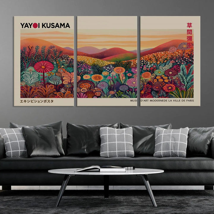 Framed Yayoi Kusama 1986 Wall Art Print – Japanese Wall Art Print, Wabi Sabi Yayoi Kusama Print - Vibrant Abstract Landscape Canvas Print