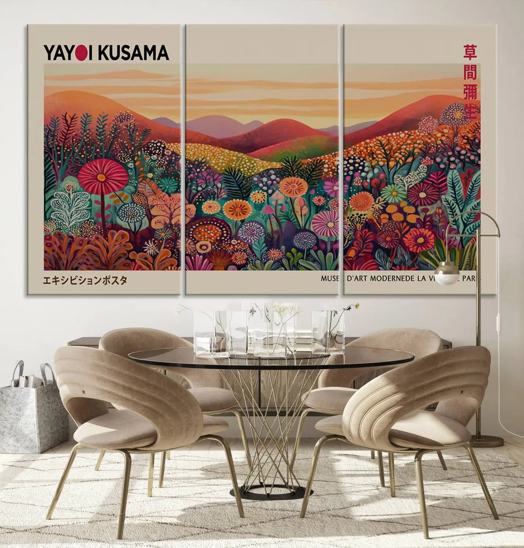 Framed Yayoi Kusama 1986 Wall Art Print – Japanese Wall Art Print, Wabi Sabi Yayoi Kusama Print - Vibrant Abstract Landscape Canvas Print