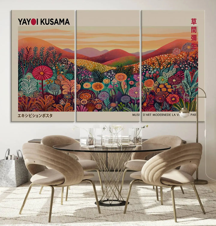 Framed Yayoi Kusama 1986 Wall Art Print – Japanese Wall Art Print, Wabi Sabi Yayoi Kusama Print - Vibrant Abstract Landscape Canvas Print