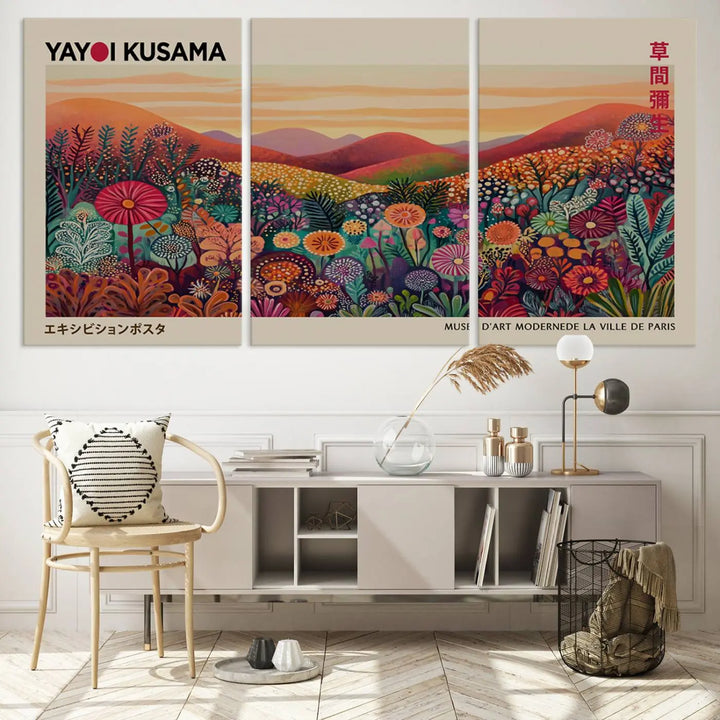 Framed Yayoi Kusama 1986 Wall Art Print – Japanese Wall Art Print, Wabi Sabi Yayoi Kusama Print - Vibrant Abstract Landscape Canvas Print