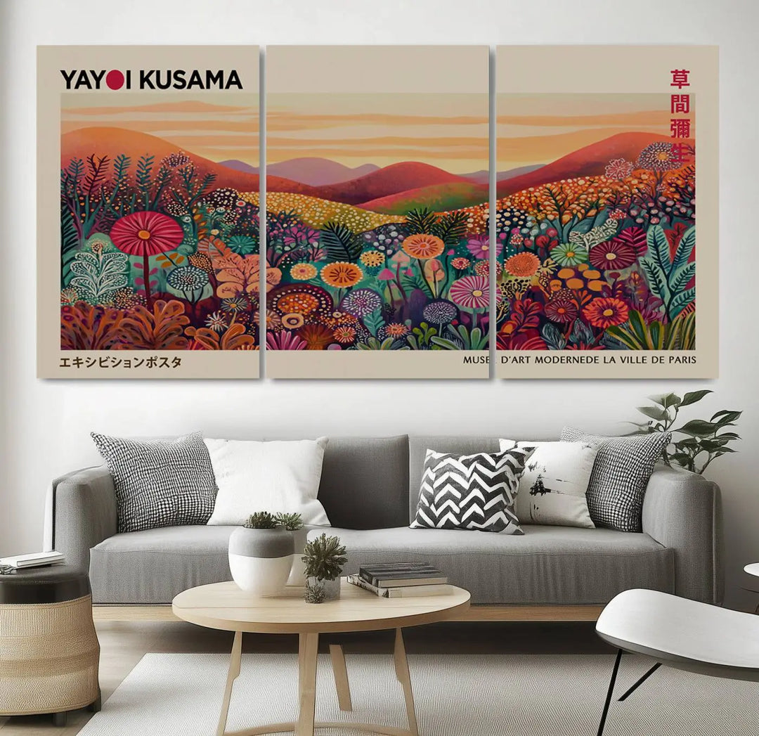 Framed Yayoi Kusama 1986 Wall Art Print – Japanese Wall Art Print, Wabi Sabi Yayoi Kusama Print - Vibrant Abstract Landscape Canvas Print