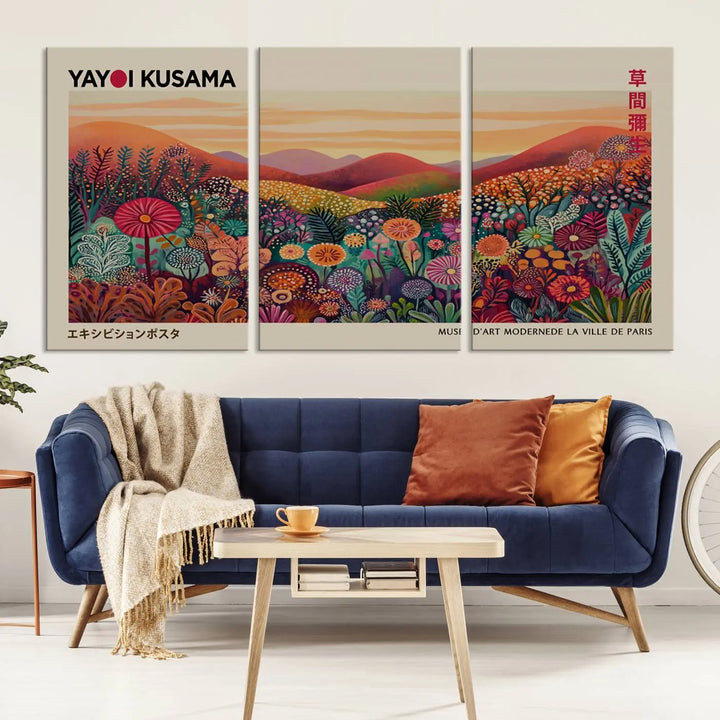 Framed Yayoi Kusama 1986 Wall Art Print – Japanese Wall Art Print, Wabi Sabi Yayoi Kusama Print - Vibrant Abstract Landscape Canvas Print