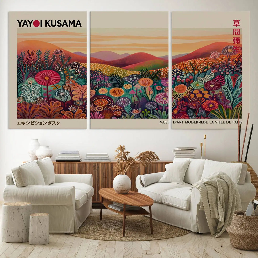 Framed Yayoi Kusama 1986 Wall Art Print – Japanese Wall Art Print, Wabi Sabi Yayoi Kusama Print - Vibrant Abstract Landscape Canvas Print