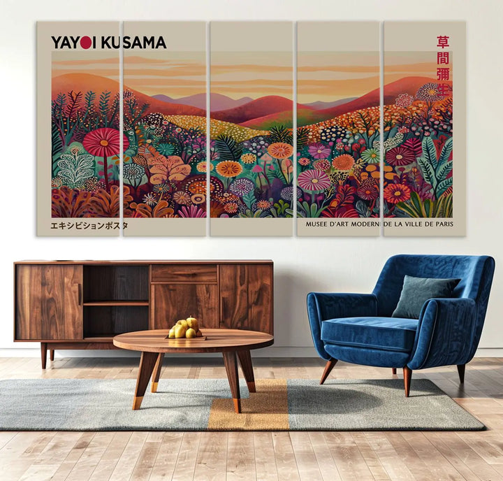 Framed Yayoi Kusama 1986 Wall Art Print – Japanese Wall Art Print, Wabi Sabi Yayoi Kusama Print - Vibrant Abstract Landscape Canvas Print