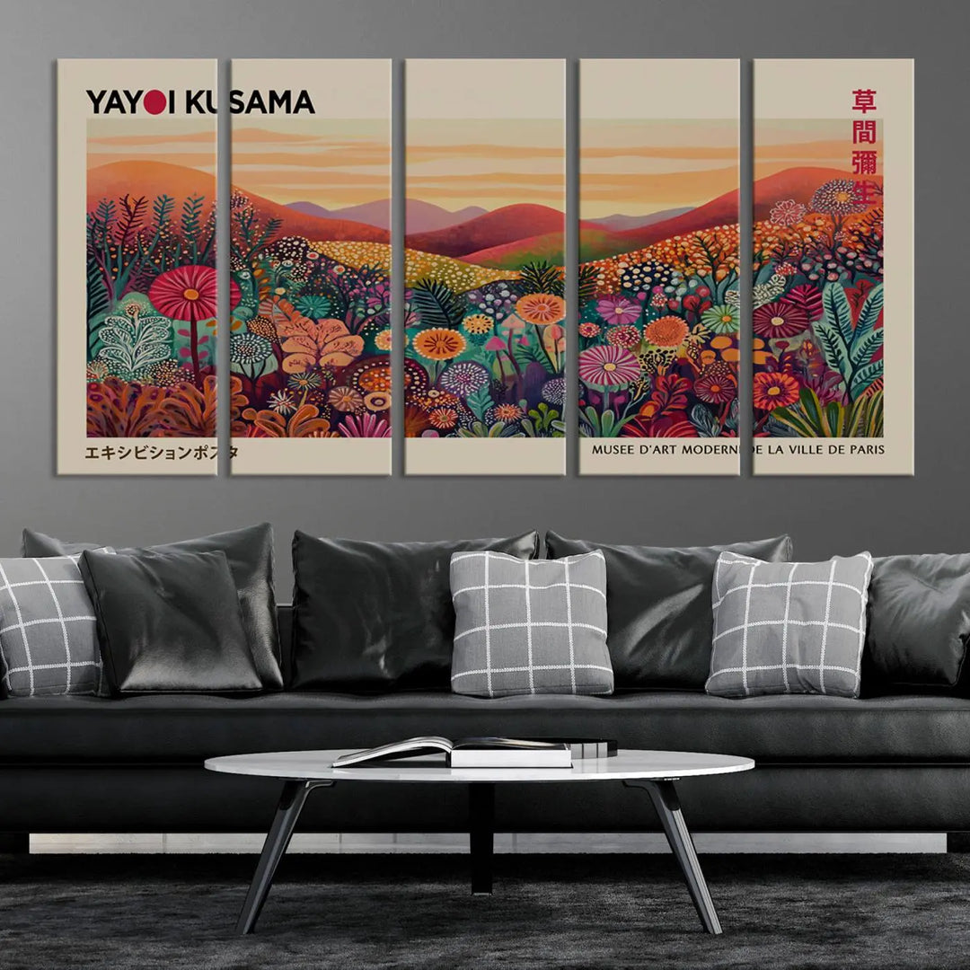 Framed Yayoi Kusama 1986 Wall Art Print – Japanese Wall Art Print, Wabi Sabi Yayoi Kusama Print - Vibrant Abstract Landscape Canvas Print