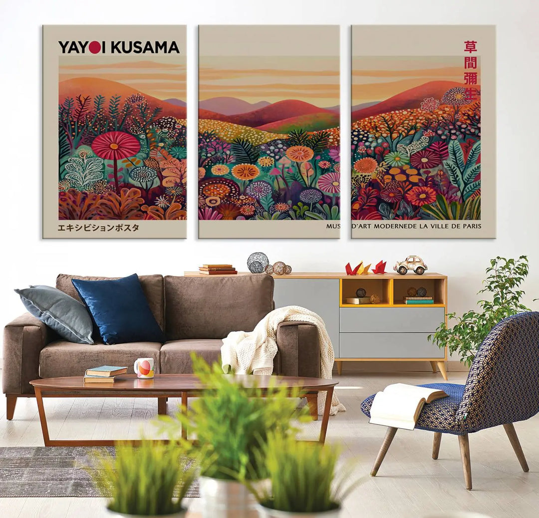 Framed Yayoi Kusama 1986 Wall Art Print – Japanese Wall Art Print, Wabi Sabi Yayoi Kusama Print - Vibrant Abstract Landscape Canvas Print