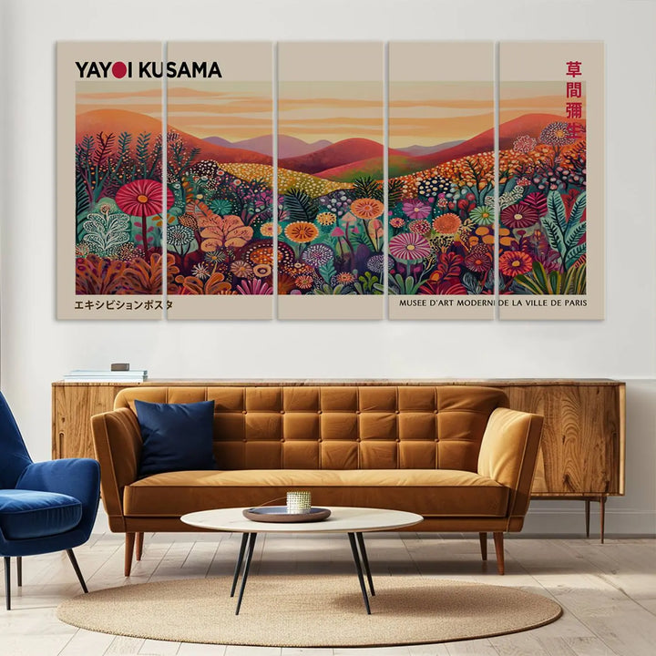 Framed Yayoi Kusama 1986 Wall Art Print – Japanese Wall Art Print, Wabi Sabi Yayoi Kusama Print - Vibrant Abstract Landscape Canvas Print