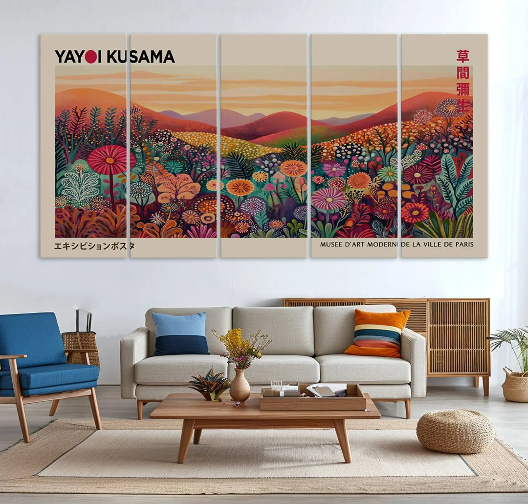 Framed Yayoi Kusama 1986 Wall Art Print – Japanese Wall Art Print, Wabi Sabi Yayoi Kusama Print - Vibrant Abstract Landscape Canvas Print