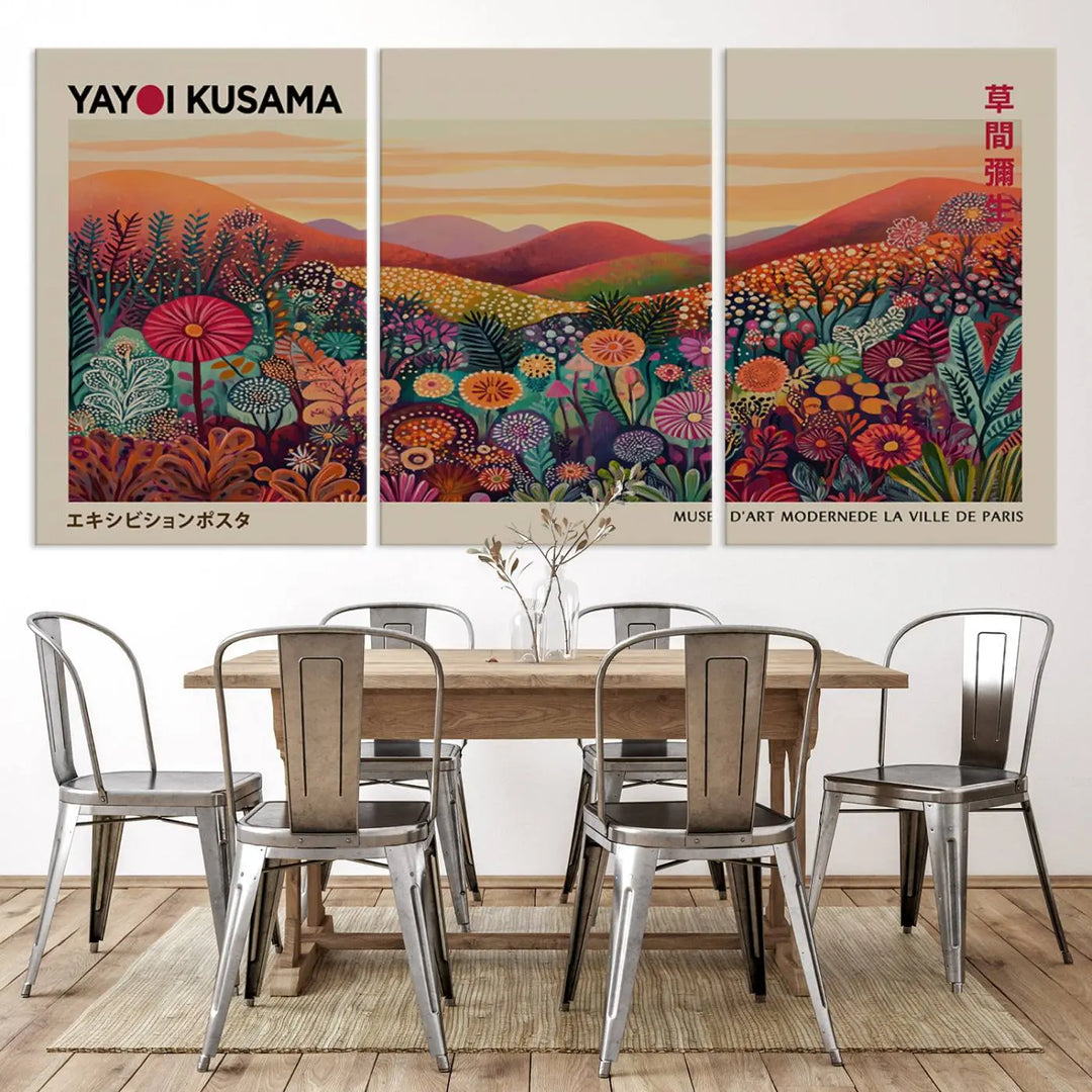 Framed Yayoi Kusama 1986 Wall Art Print – Japanese Wall Art Print, Wabi Sabi Yayoi Kusama Print - Vibrant Abstract Landscape Canvas Print