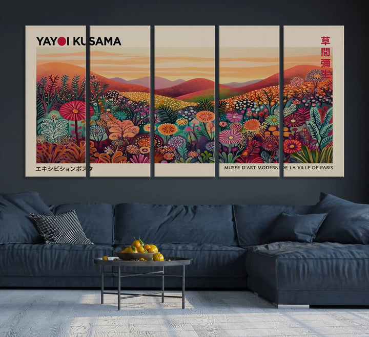 Framed Yayoi Kusama 1986 Wall Art Print – Japanese Wall Art Print, Wabi Sabi Yayoi Kusama Print - Vibrant Abstract Landscape Canvas Print