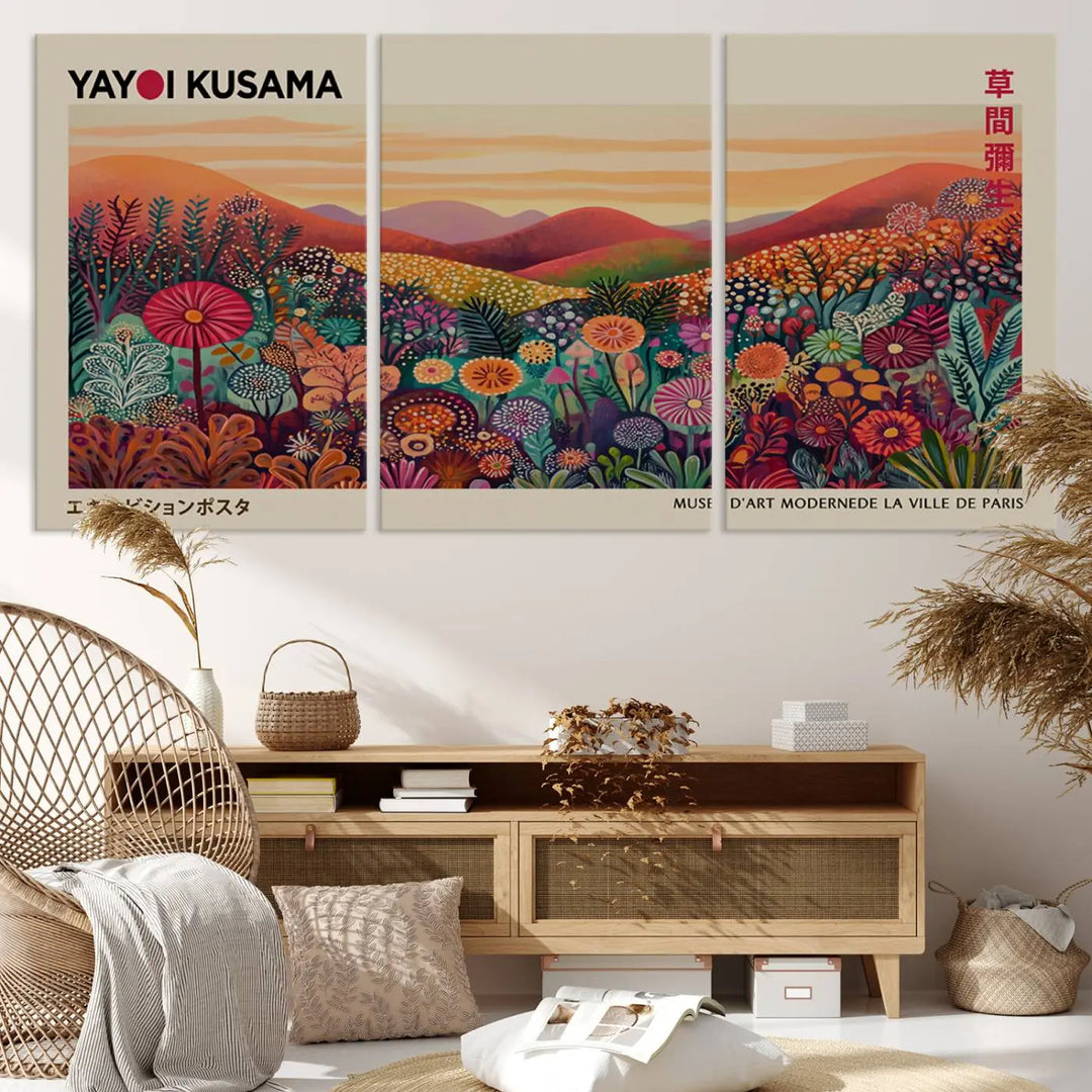 Framed Yayoi Kusama 1986 Wall Art Print – Japanese Wall Art Print, Wabi Sabi Yayoi Kusama Print - Vibrant Abstract Landscape Canvas Print