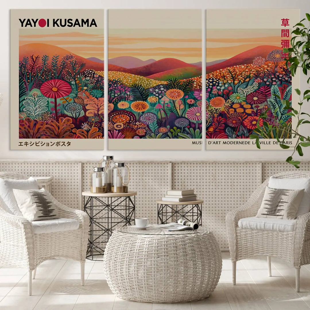 Framed Yayoi Kusama 1986 Wall Art Print – Japanese Wall Art Print, Wabi Sabi Yayoi Kusama Print - Vibrant Abstract Landscape Canvas Print