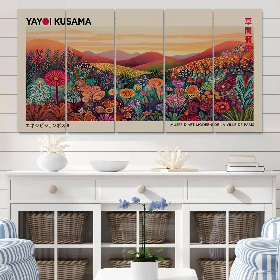 Framed Yayoi Kusama 1986 Wall Art Print – Japanese Wall Art Print, Wabi Sabi Yayoi Kusama Print - Vibrant Abstract Landscape Canvas Print