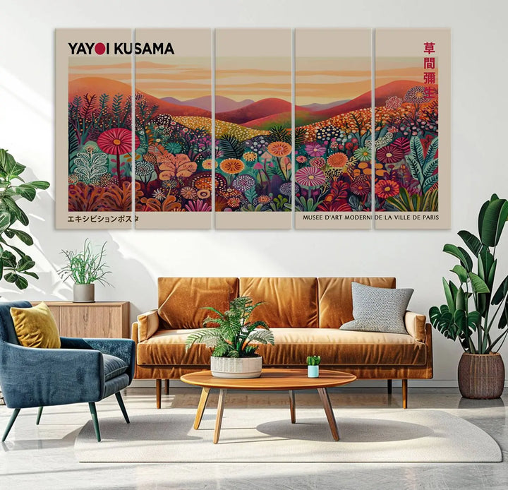 Framed Yayoi Kusama 1986 Wall Art Print – Japanese Wall Art Print, Wabi Sabi Yayoi Kusama Print - Vibrant Abstract Landscape Canvas Print