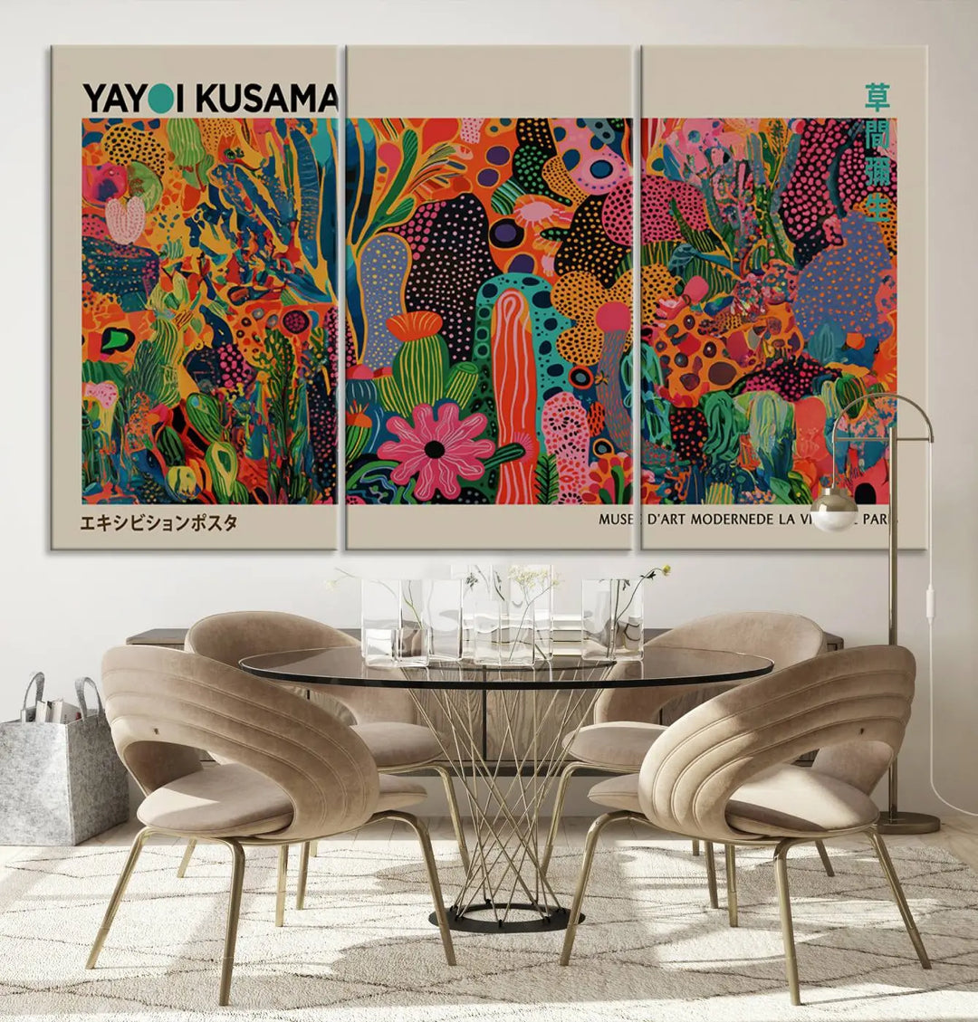 Framed Yayoi Kusama 1986 Wall Art Print – Japanese Wall Art Print, Wabi Sabi Yayoi Kusama Print - Vibrant Abstract Landscape Canvas Print