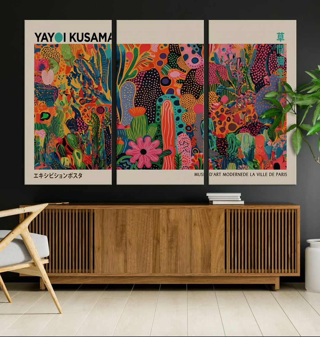 Framed Yayoi Kusama 1986 Wall Art Print – Japanese Wall Art Print, Wabi Sabi Yayoi Kusama Print - Vibrant Abstract Landscape Canvas Print