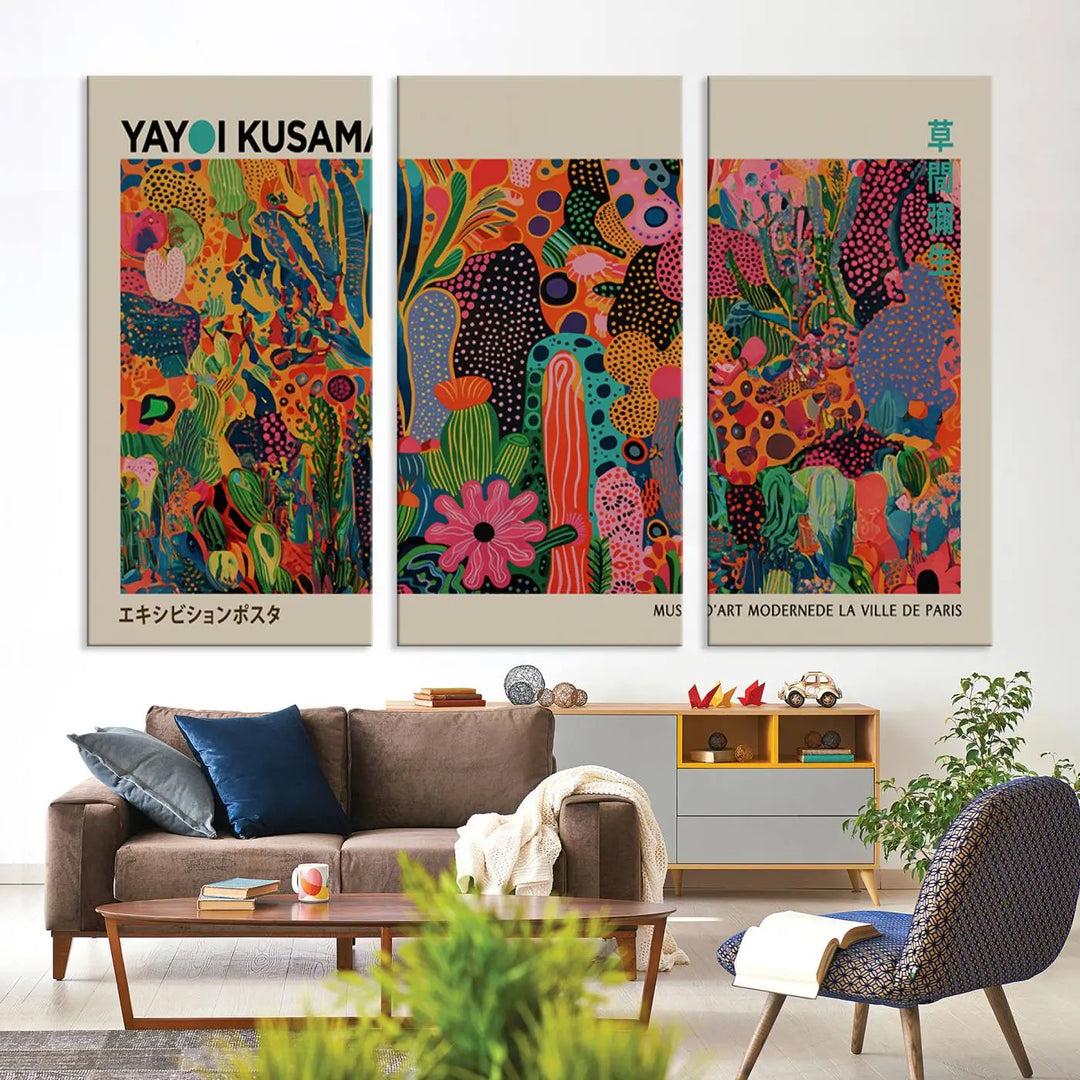 Framed Yayoi Kusama 1986 Wall Art Print – Japanese Wall Art Print, Wabi Sabi Yayoi Kusama Print - Vibrant Abstract Landscape Canvas Print