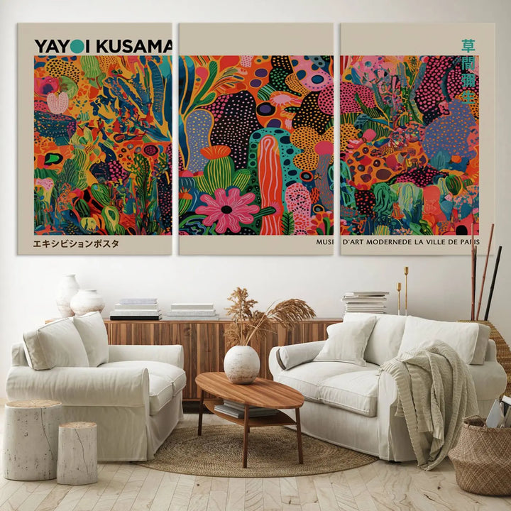 Framed Yayoi Kusama 1986 Wall Art Print – Japanese Wall Art Print, Wabi Sabi Yayoi Kusama Print - Vibrant Abstract Landscape Canvas Print