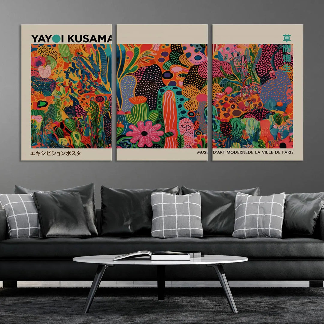 Framed Yayoi Kusama 1986 Wall Art Print – Japanese Wall Art Print, Wabi Sabi Yayoi Kusama Print - Vibrant Abstract Landscape Canvas Print