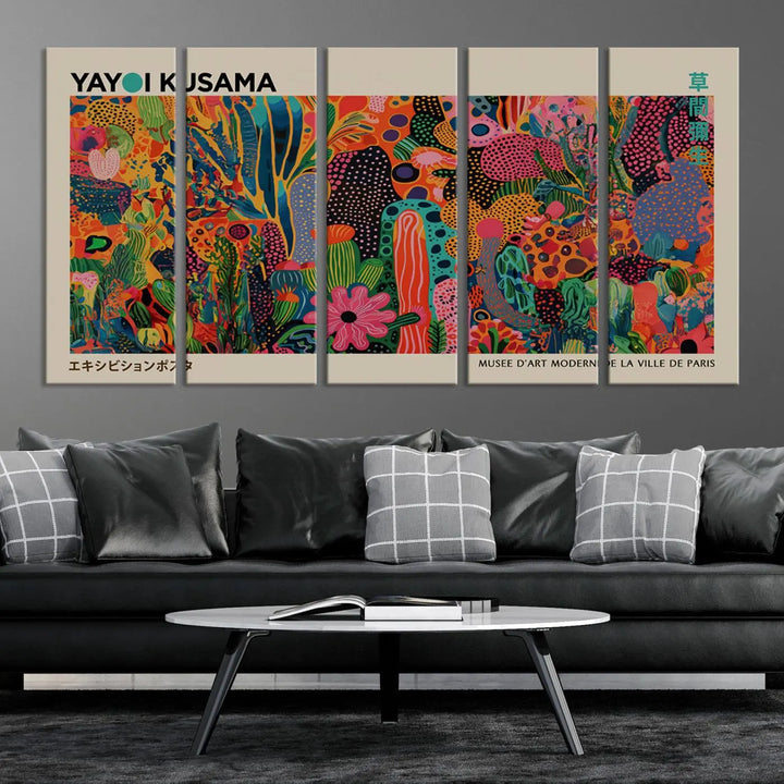 Framed Yayoi Kusama 1986 Wall Art Print – Japanese Wall Art Print, Wabi Sabi Yayoi Kusama Print - Vibrant Abstract Landscape Canvas Print