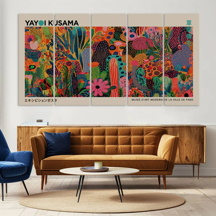 Framed Yayoi Kusama 1986 Wall Art Print – Japanese Wall Art Print, Wabi Sabi Yayoi Kusama Print - Vibrant Abstract Landscape Canvas Print