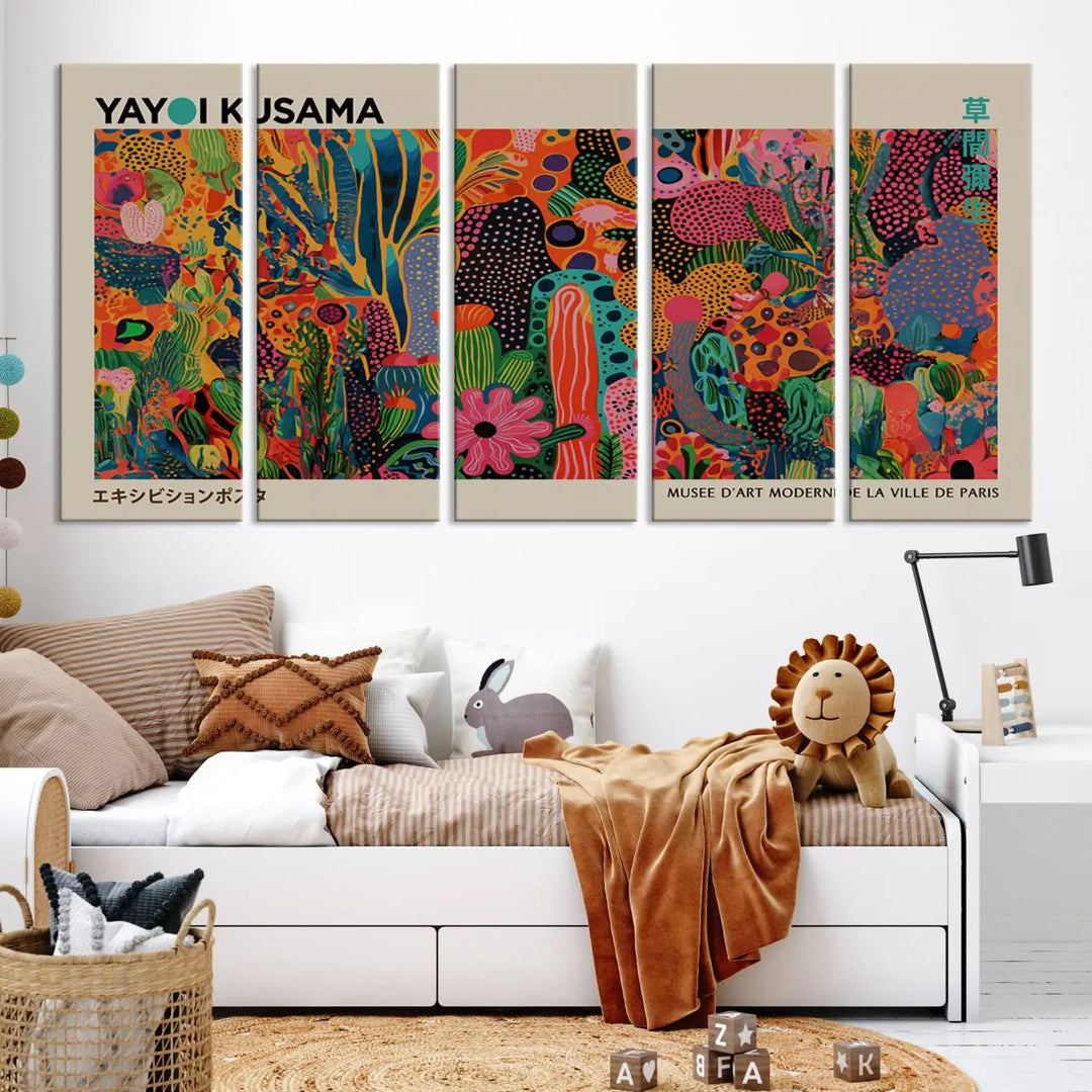 Framed Yayoi Kusama 1986 Wall Art Print – Japanese Wall Art Print, Wabi Sabi Yayoi Kusama Print - Vibrant Abstract Landscape Canvas Print