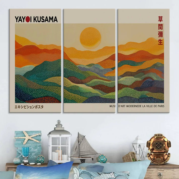 Framed Yayoi Kusama 1986 Wall Art Print – Japanese Wall Art Print, Wabi Sabi Yayoi Kusama Print - Vibrant Abstract Landscape Canvas Print