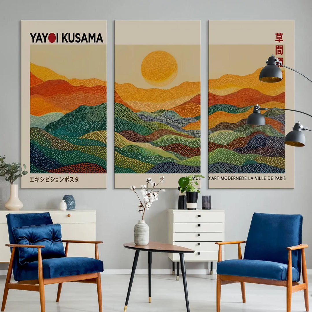 Framed Yayoi Kusama 1986 Wall Art Print – Japanese Wall Art Print, Wabi Sabi Yayoi Kusama Print - Vibrant Abstract Landscape Canvas Print