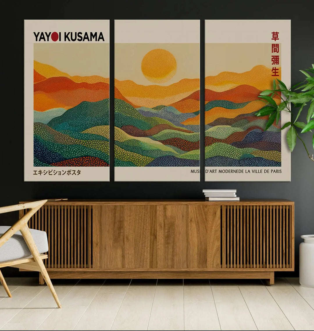 Framed Yayoi Kusama 1986 Wall Art Print – Japanese Wall Art Print, Wabi Sabi Yayoi Kusama Print - Vibrant Abstract Landscape Canvas Print