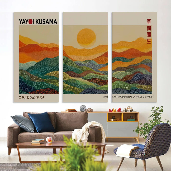 Framed Yayoi Kusama 1986 Wall Art Print – Japanese Wall Art Print, Wabi Sabi Yayoi Kusama Print - Vibrant Abstract Landscape Canvas Print