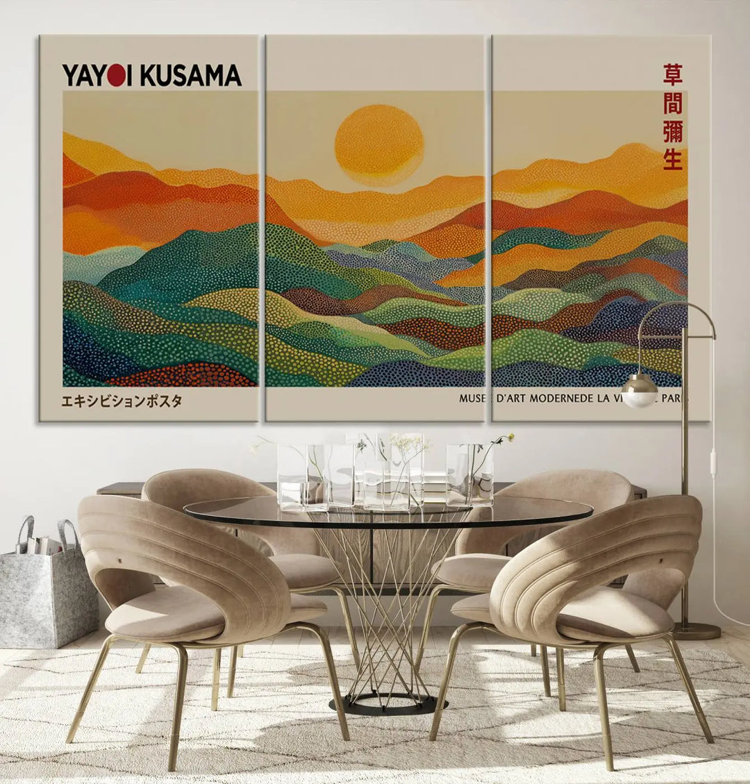 Framed Yayoi Kusama 1986 Wall Art Print – Japanese Wall Art Print, Wabi Sabi Yayoi Kusama Print - Vibrant Abstract Landscape Canvas Print