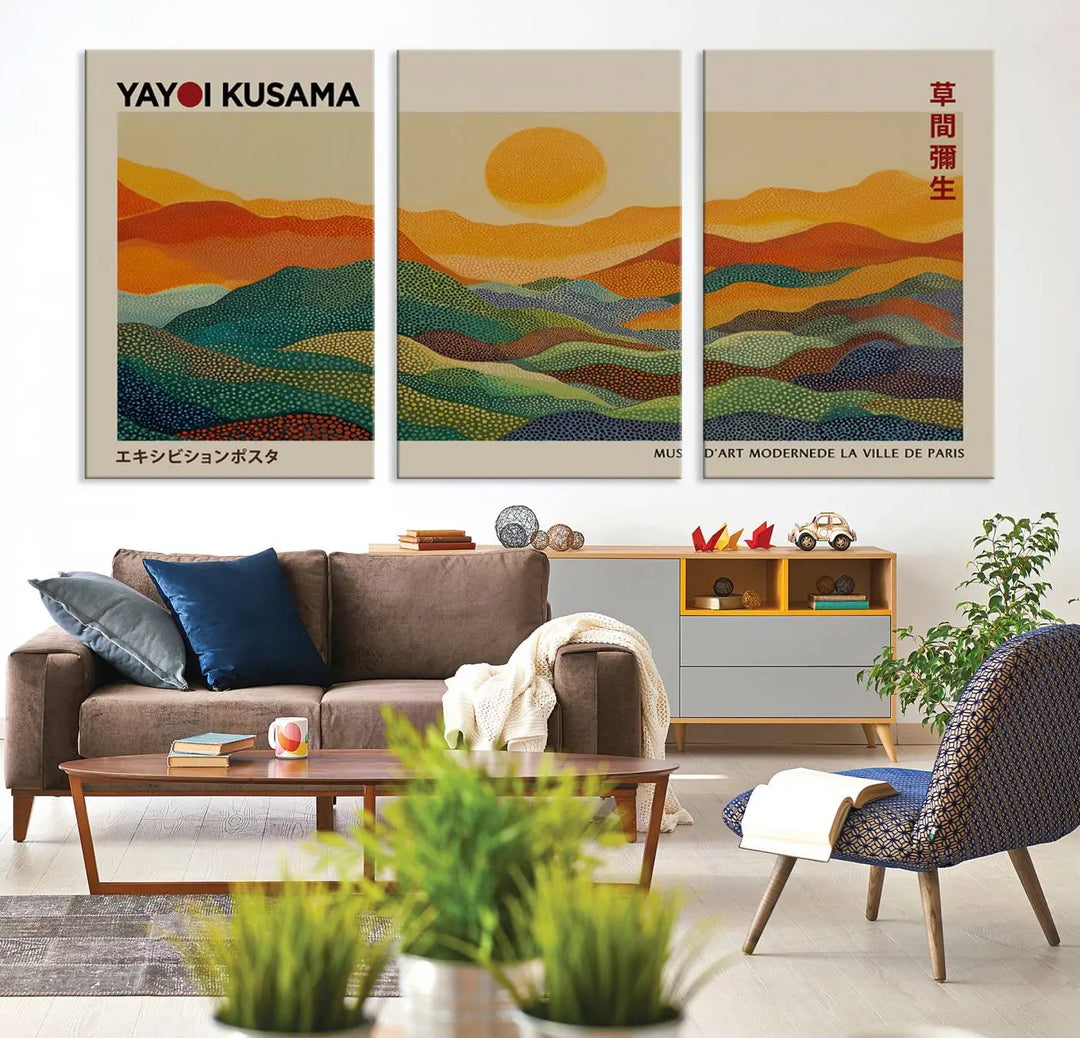 Framed Yayoi Kusama 1986 Wall Art Print – Japanese Wall Art Print, Wabi Sabi Yayoi Kusama Print - Vibrant Abstract Landscape Canvas Print