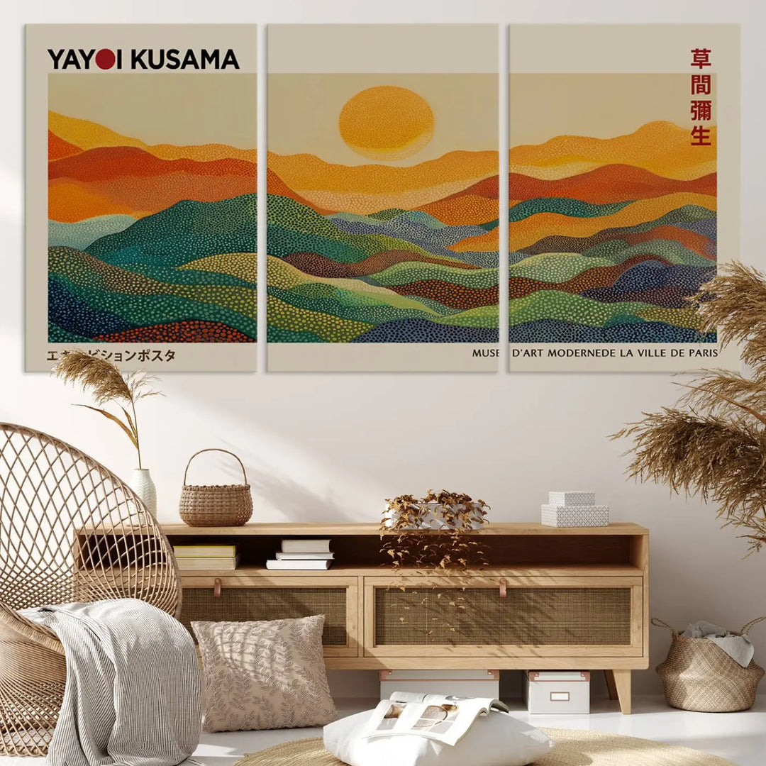 Framed Yayoi Kusama 1986 Wall Art Print – Japanese Wall Art Print, Wabi Sabi Yayoi Kusama Print - Vibrant Abstract Landscape Canvas Print