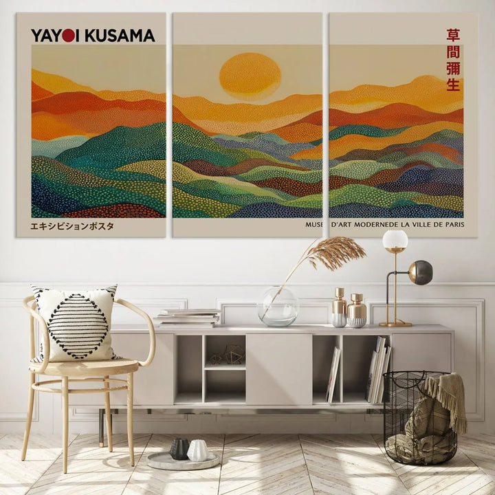 Framed Yayoi Kusama 1986 Wall Art Print – Japanese Wall Art Print, Wabi Sabi Yayoi Kusama Print - Vibrant Abstract Landscape Canvas Print