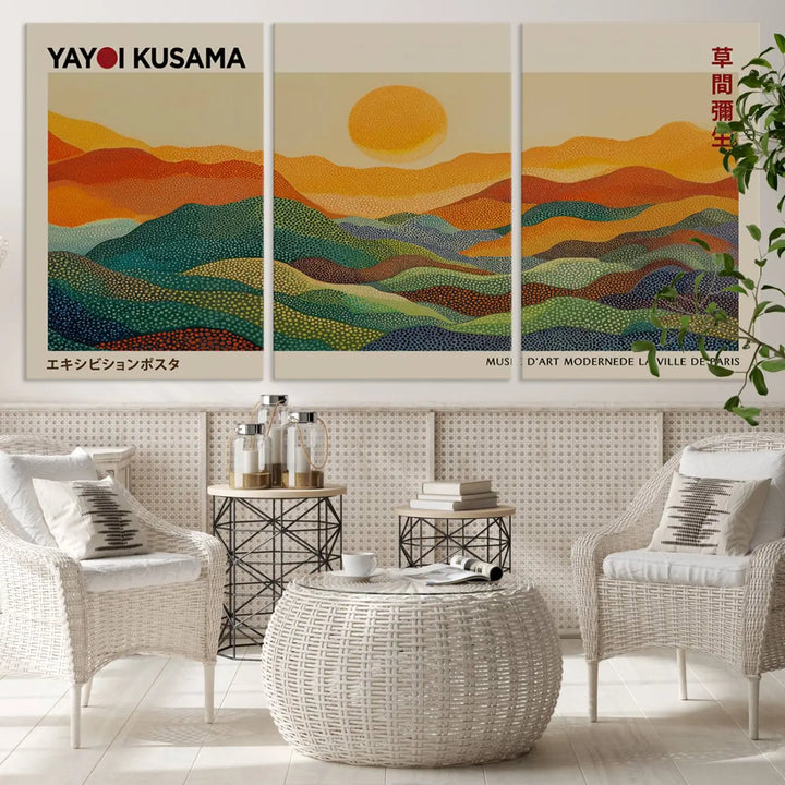 Framed Yayoi Kusama 1986 Wall Art Print – Japanese Wall Art Print, Wabi Sabi Yayoi Kusama Print - Vibrant Abstract Landscape Canvas Print