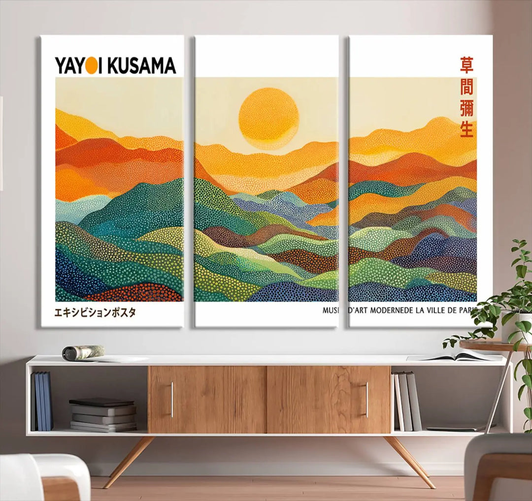 Framed Yayoi Kusama 1986 Wall Art Print – Japanese Wall Art Print, Wabi Sabi Yayoi Kusama Print - Vibrant Abstract Landscape Canvas Print