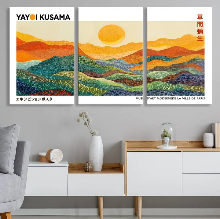 Framed Yayoi Kusama 1986 Wall Art Print – Japanese Wall Art Print, Wabi Sabi Yayoi Kusama Print - Vibrant Abstract Landscape Canvas Print